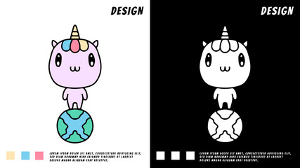 unicorn standing on earth, illustration for t-shirt, poster, sticker, or apparel merchandise.