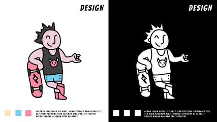 punk boy with skateboard, illustration for t-shirt, poster, sticker, or apparel merchandise.