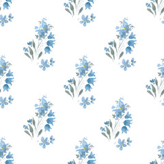 Delicate  blue watercolor flowers.Seamless floral pattern.