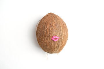 Tropical plant coconut in a grocery cart. 