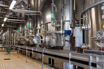 stainless silos for processing grape juice into wine