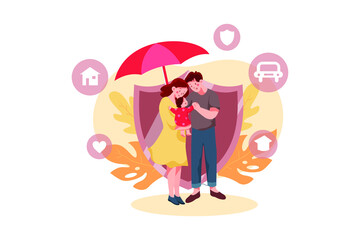 Family Life Insurance Illustration Concept. Flat illustration isolated on white background.