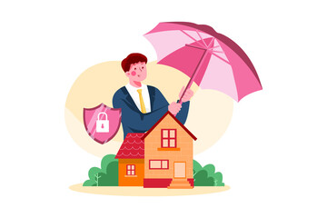 Property Insurance Agent Illustration Concept. Flat illustration isolated on white background.