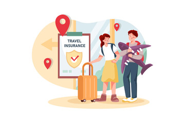 Travel Insurance Illustration Concept. Flat illustration isolated on white background.