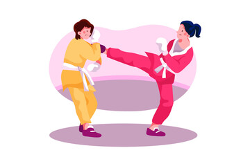 Karate Kumite Sport Illustration Concept. Flat illustration isolated on white background.