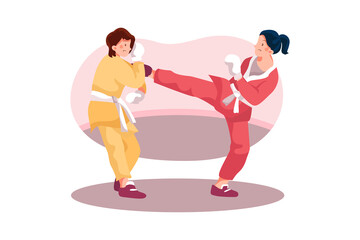 Karate Kumite Sport Illustration Concept. Flat illustration isolated on white background.