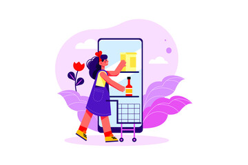 Woman Doing Online Shopping Illustration Concept. Flat illustration isolated on white background.