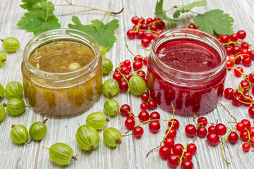 Gooseberry jam and fresh berries