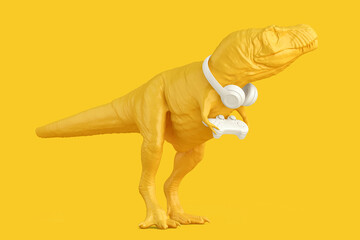 T-rex with game controller and other accessories. Technology concept. 3D rendering - obrazy, fototapety, plakaty