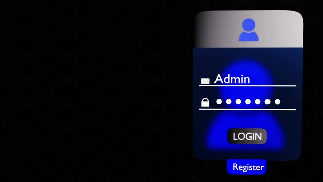 3d visualization Login form page. animated registration window