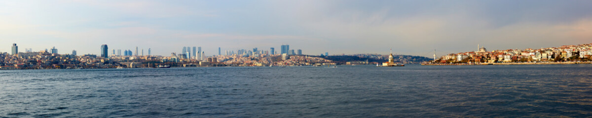 Sea view to Istanbul.Asian and Europe coasts. Ferry boat trip