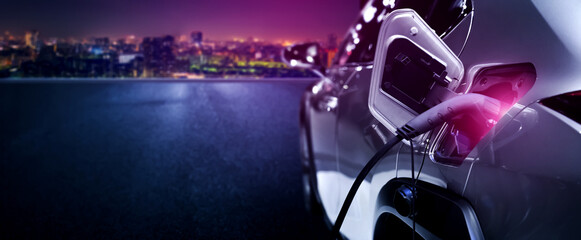 EV charging station for electric car in concept of green energy and eco power produced from...