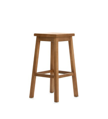 Stylish wooden stool isolated on white. Interior element