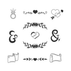 Wedding ornament and element set design isolated