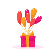 Gift holiday box. Gift box with balloons