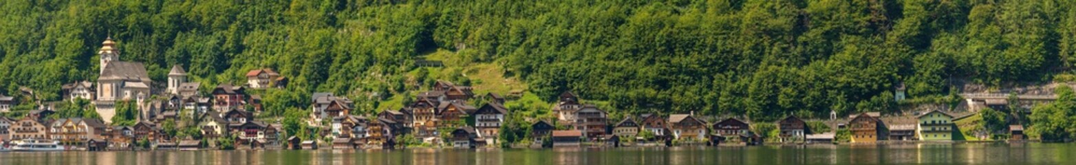 Naklejka premium Hallstätter See Panorama mit Hallstatt