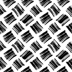 Brush strokes seamless pattern. Abstract hand drawn semicircles, grunge texture drawing. Black paint dry brush strokes on white background. Geometric wrapping paper, wallpaper vector fill