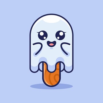 Cute ice cream stick ghost cartoon