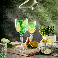 still life with wine and fruits