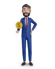 3d character. Businessman with a dollar coin