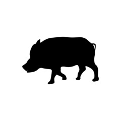 The silhouette of a wild boar in the wild on a white background.