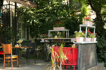 Beautiful view of modern cafe with outdoor terrace