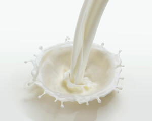 Pouring milk splash isolated on white background