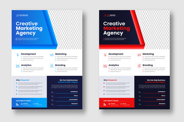 Corporate business flyer template design set with blue and red color. digital marketing agency flyer, business marketing flyer set, grow your business digital marketing new flyer.	