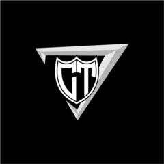 initial letter C T shield shape with triangular decoration