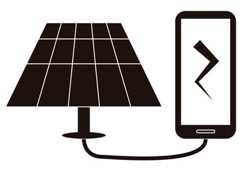 Icono negro de panel solar cargando smartphone.