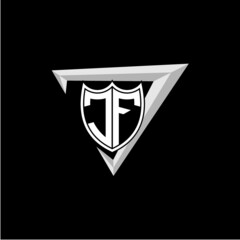 initial letter J F shield shape with triangular decoration