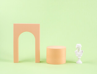 Geometric shapes pastel color stand podium mockup for product display on green background