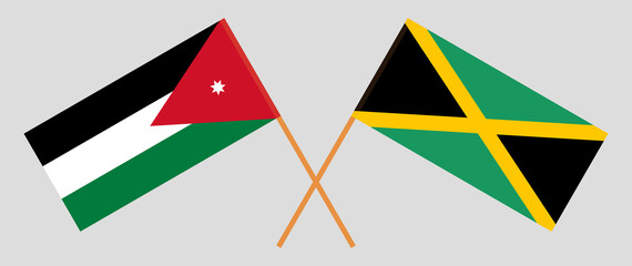 Crossed flags of Jordan and Jamaica. Official colors. Correct proportion