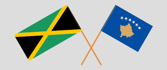 Crossed flags of Jamaica and Kosovo. Official colors. Correct proportion