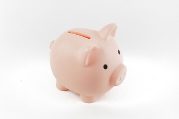 pink piggy bank pig isolated on white background, close-up