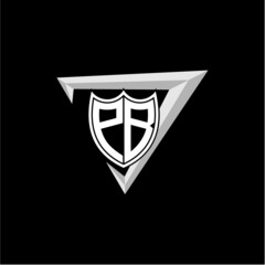 initial letter P B shield shape with triangular decoration