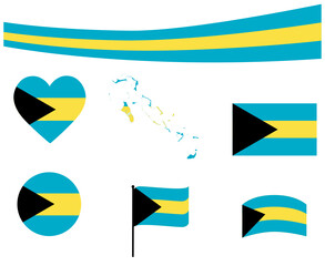 Bahamas Flag Map Ribbon And Heart Icons Vector Illustration Abstract National Emblem Design Elements collection