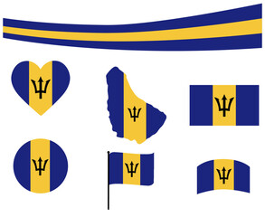 Barbados Flag Map Ribbon And Heart Icons Vector Illustration Abstract National Emblem Design Elements collection