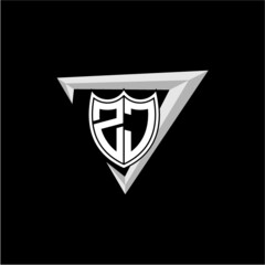 initial letter Z J shield shape with triangular decoration