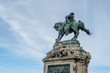 View of Prince Eugene of Savoy's Equestrian Statute at Buda Castle in  Budapest, Hungary.