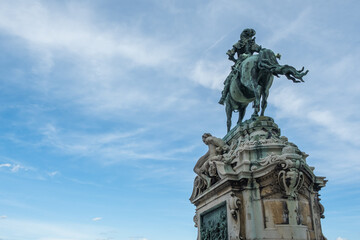 Fototapeta na wymiar View of Prince Eugene of Savoy's Equestrian Statute at Buda Castle in Budapest, Hungary.