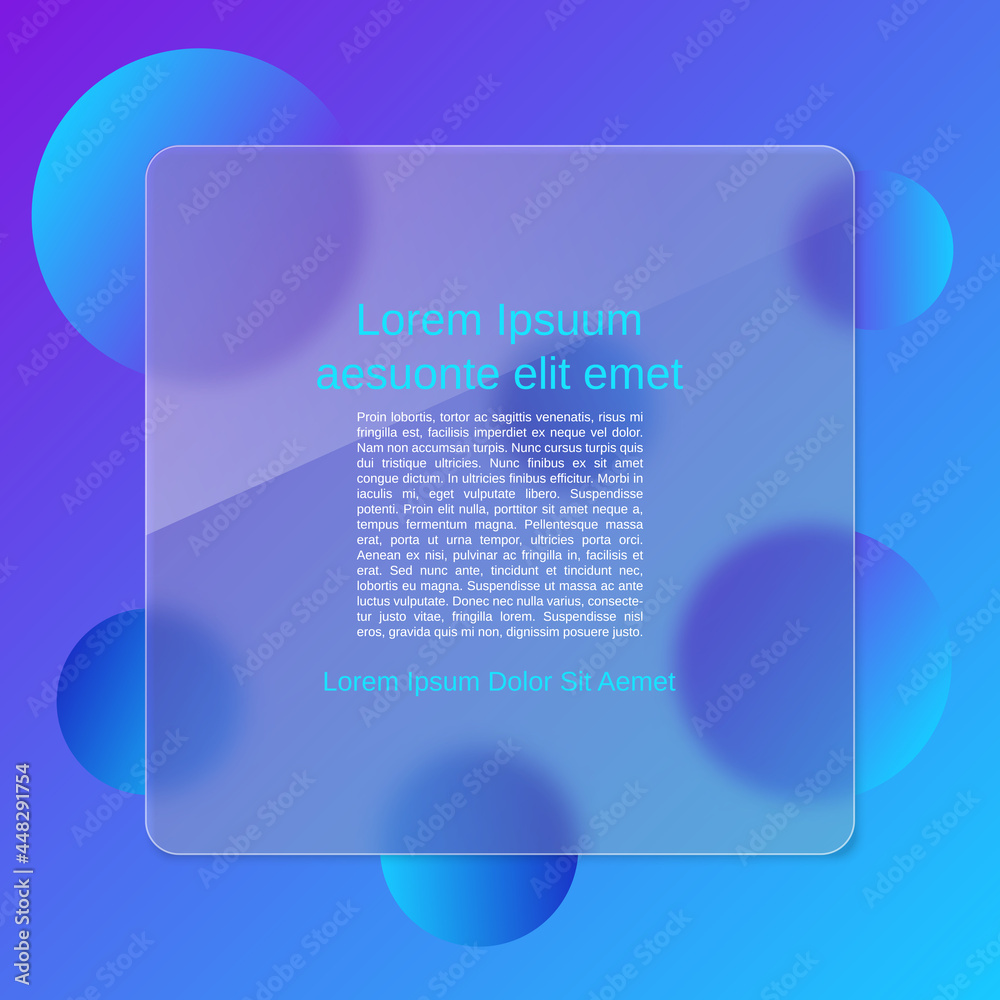 Wall mural abstract style colorful vector background with square glass billboard and glassmorphism effect