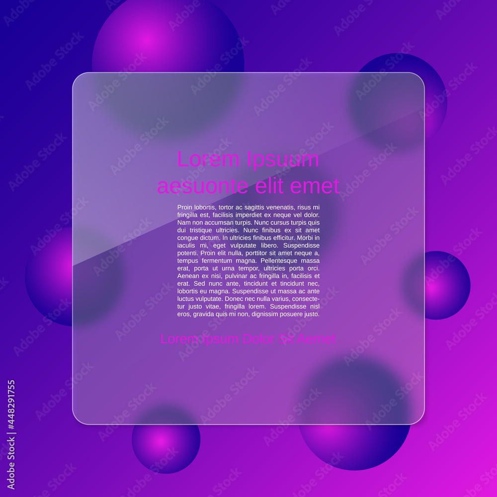 Wall mural abstract style colorful vector background with square glass billboard and glassmorphism effect