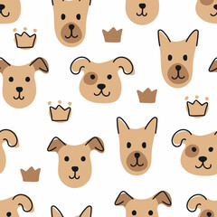 Seamless pattern with dogs and crowns. Vector illustration