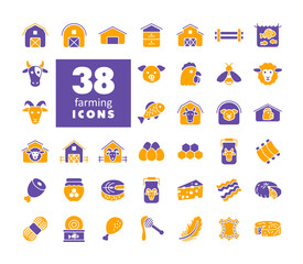 Farm animal glyph icons vector set. Animal food