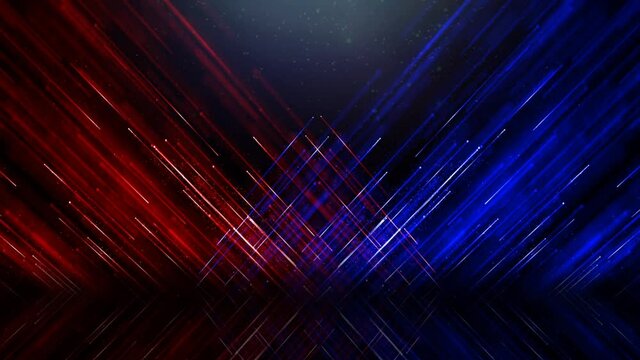 Red and Blue Hero Cosmic Lines Background 4K Loop features red and blue cosmic trails intersecting each other against a dark background in a loop.