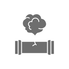 Vector broken pipe, plumbing pipeline gray icon.