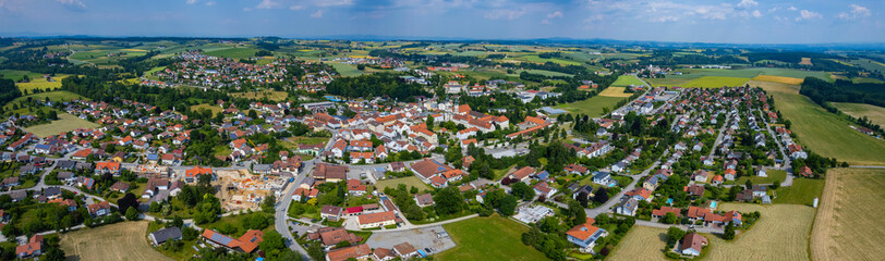 Fototapeta na wymiar Aerial view around the city and monastery Fürstenzell in Germany., Bavaria on a sunny afternoon in spring.