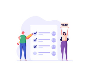 Agitation and Election Campaign. People Voting with Vote Box and Calling for Vote. Concept of Election Day, Making Choice, Balloting Paper, Democracy. Vector illustration for Background