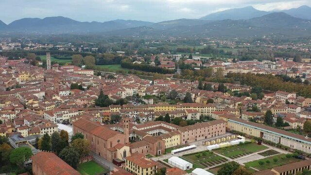 Aerial view of ancient town Lucca, Italy, Toscana region.
